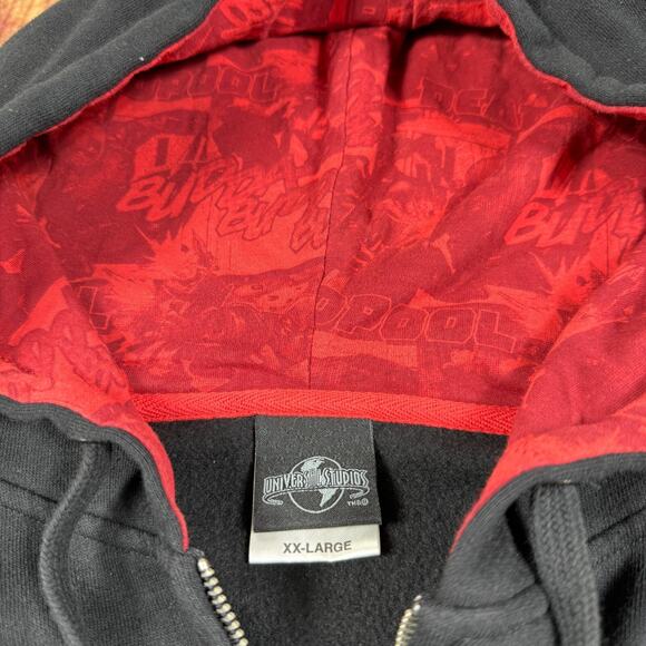 Deadpool Hoodie Men XXL Black Red Full Zip Universal Studios Marvel Embroidered - Picture 4 of 12